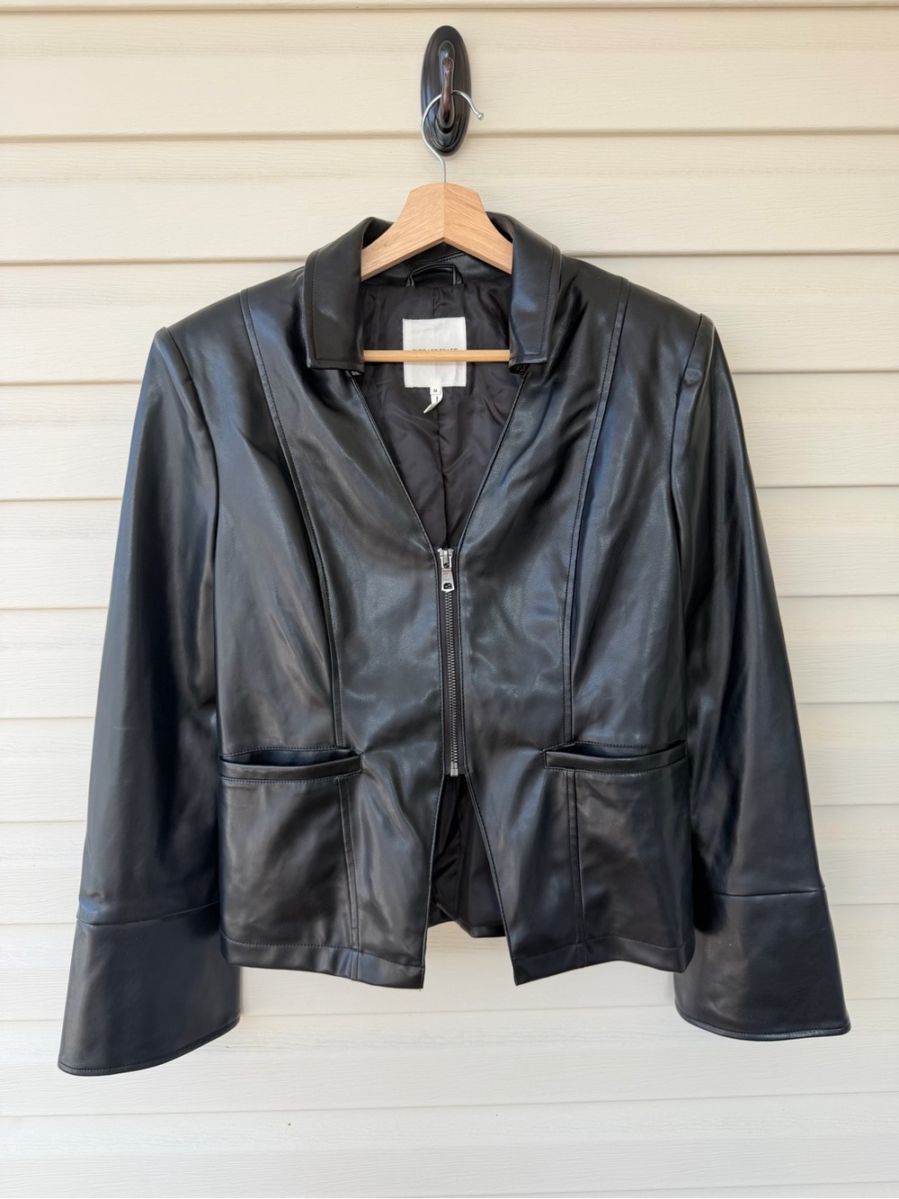 Avec Les Filles Black Leather Zip-Front Jacket - Picture 1 of 6